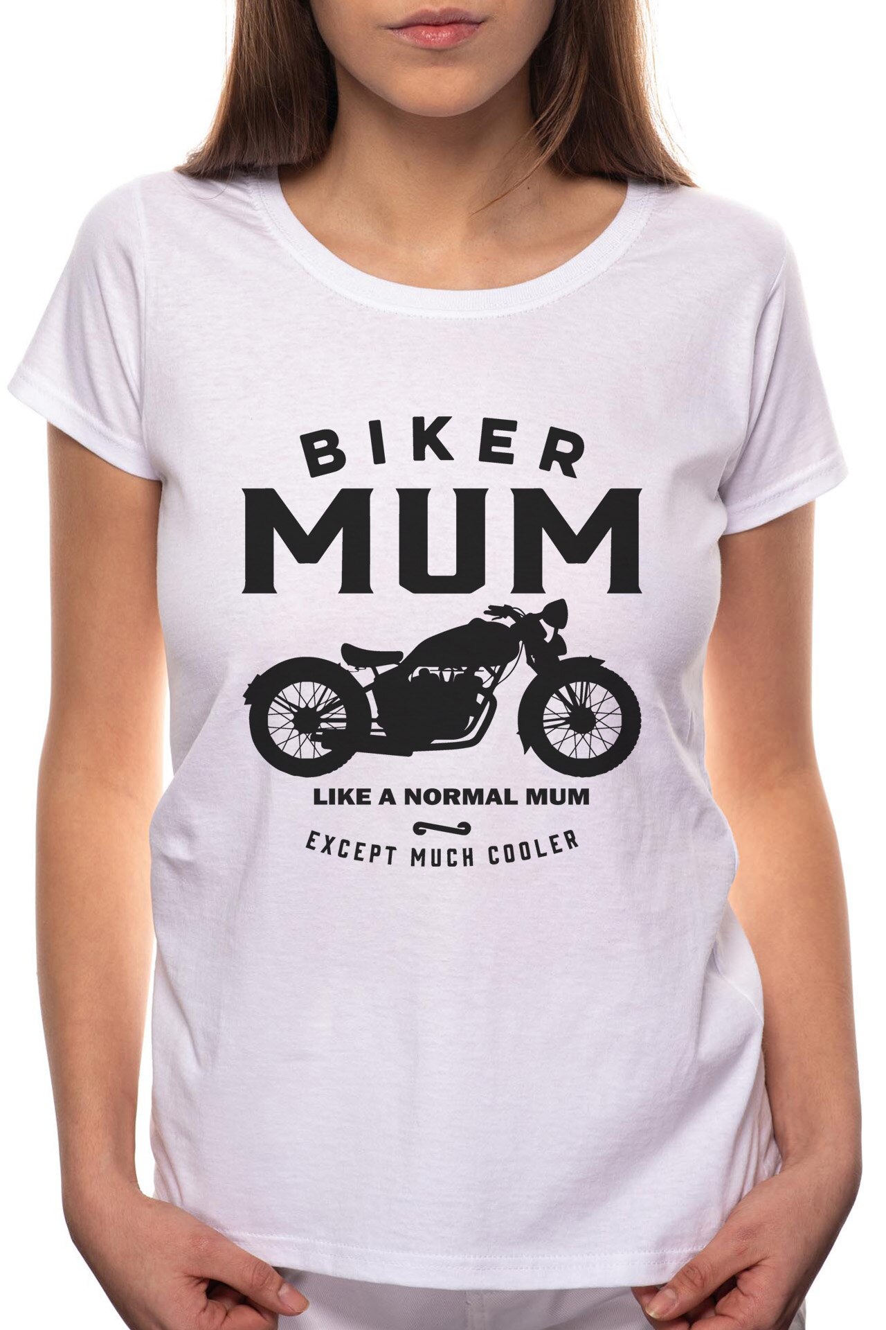 Tricou dama, Biker Mum, 100% Bumbac, W338, Alb