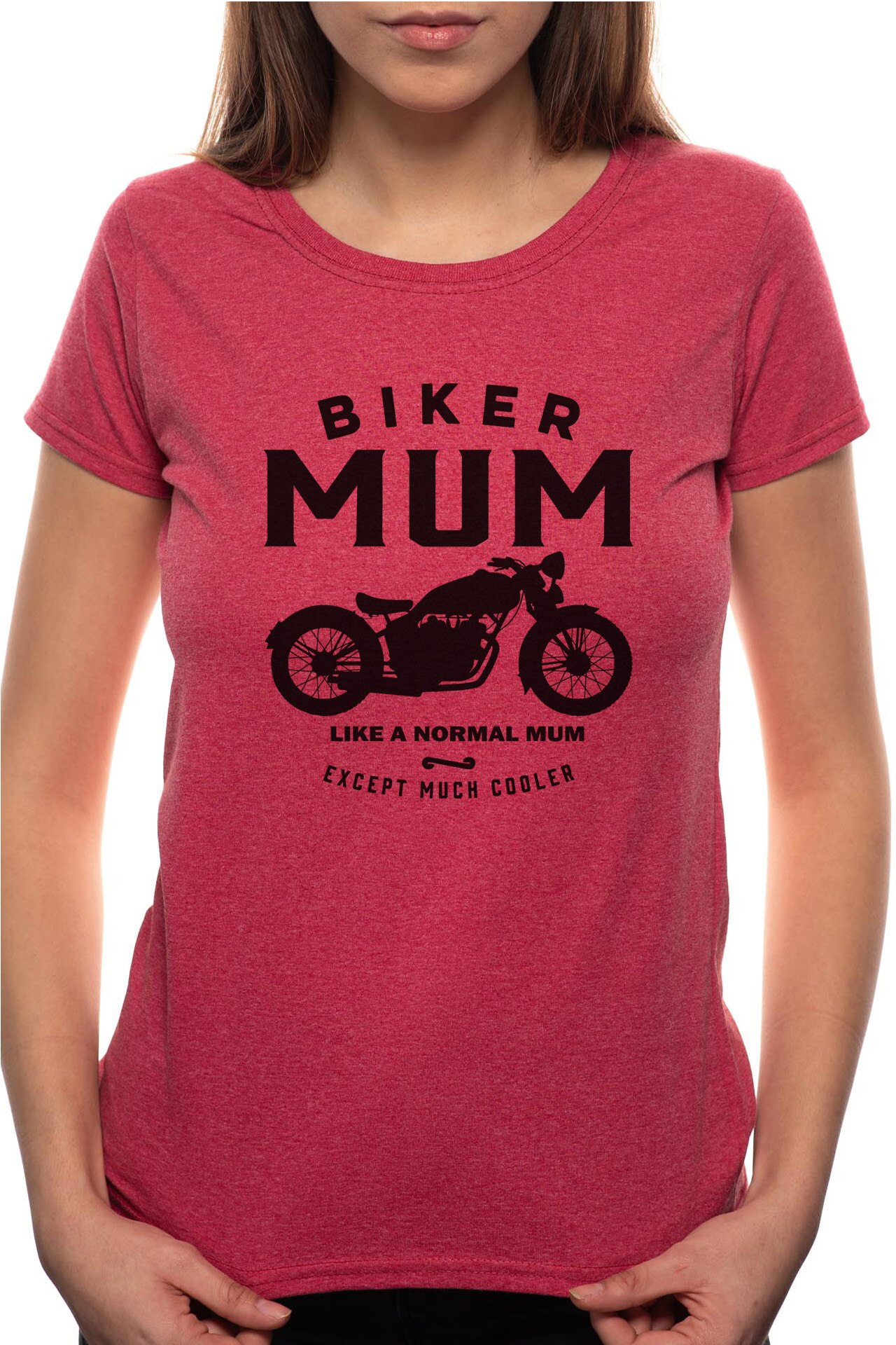 Tricou dama, Biker Mum, 100% Bumbac, W338, Rosu Bordeaux