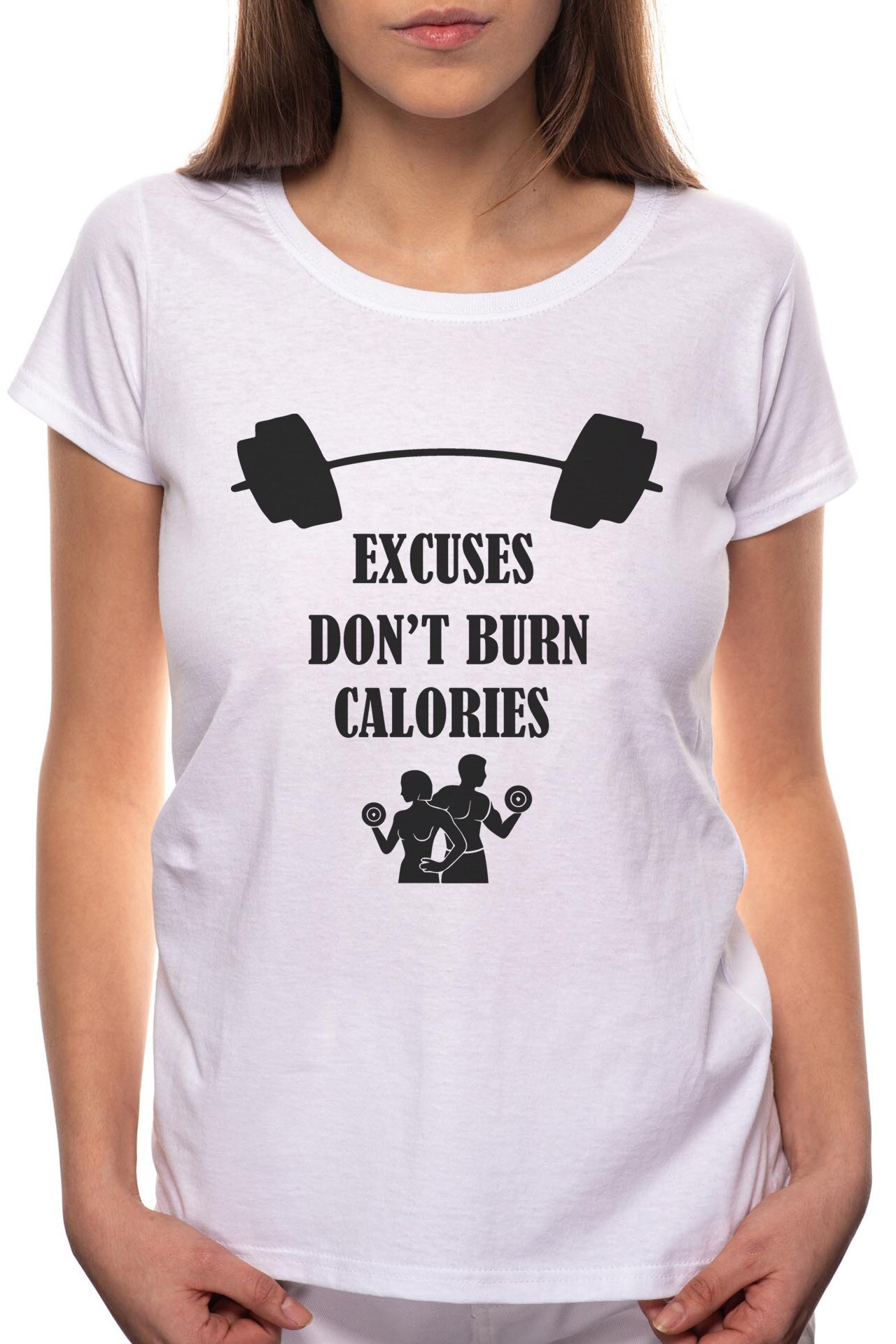 Tricou dama, Excuses, 100% Bumbac, W342, Alb