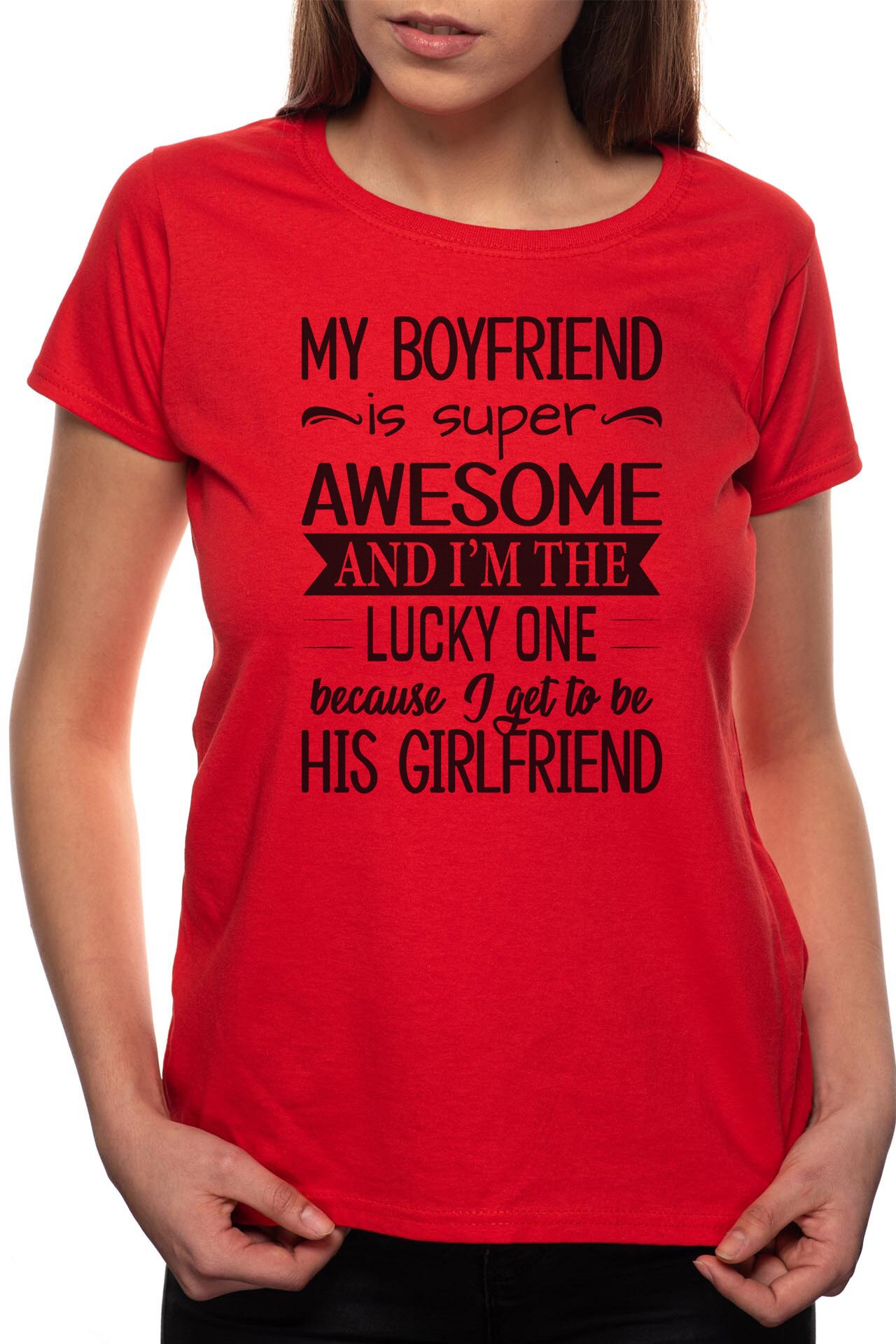 Tricou dama, My Boyfriend, 100% Bumbac, B340, Rosu