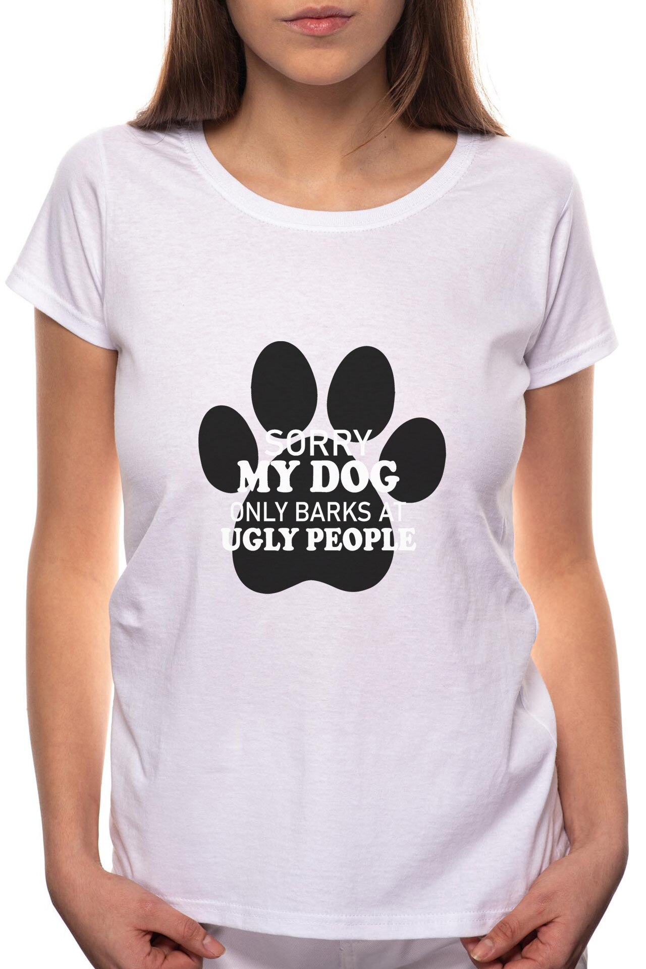 Tricou dama, My Dog Only Barks, 100% Bumbac, BR348, Alb
