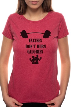 Tricou dama, Excuses, 100% Bumbac, W342, Rosu Bordeaux Tricou dama, Excuses, 100% Bumbac, W342, Rosu Bordeaux