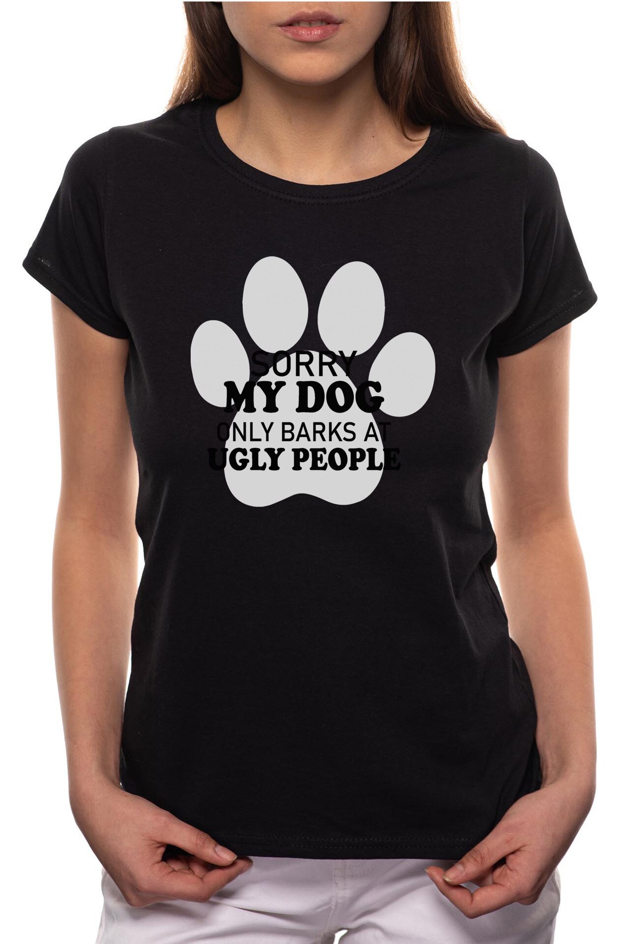 Tricou dama, My Dog Only Barks, 100% Bumbac, BR348, Negru