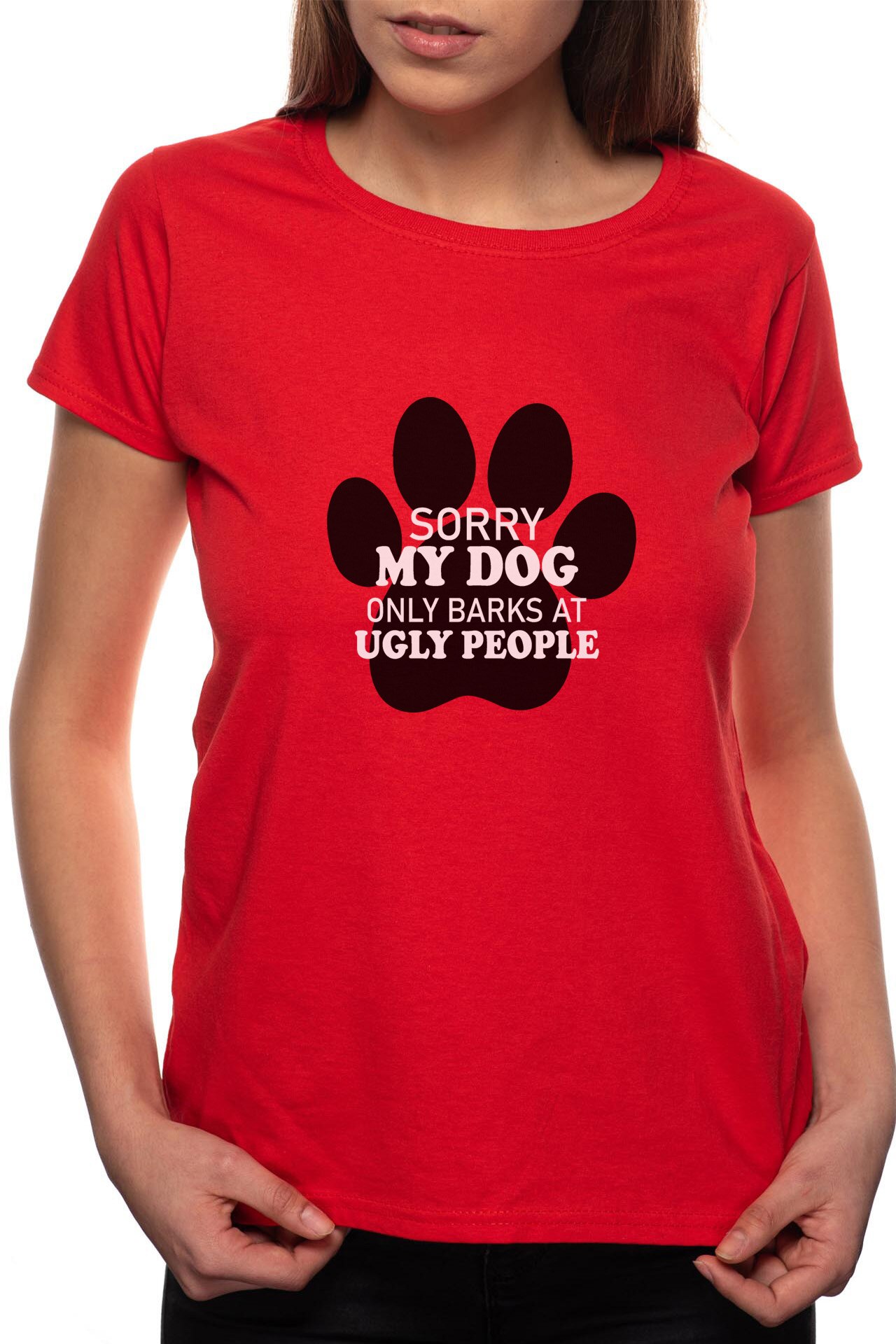 Tricou dama, My Dog Only Barks, 100% Bumbac, BR348, Rosu