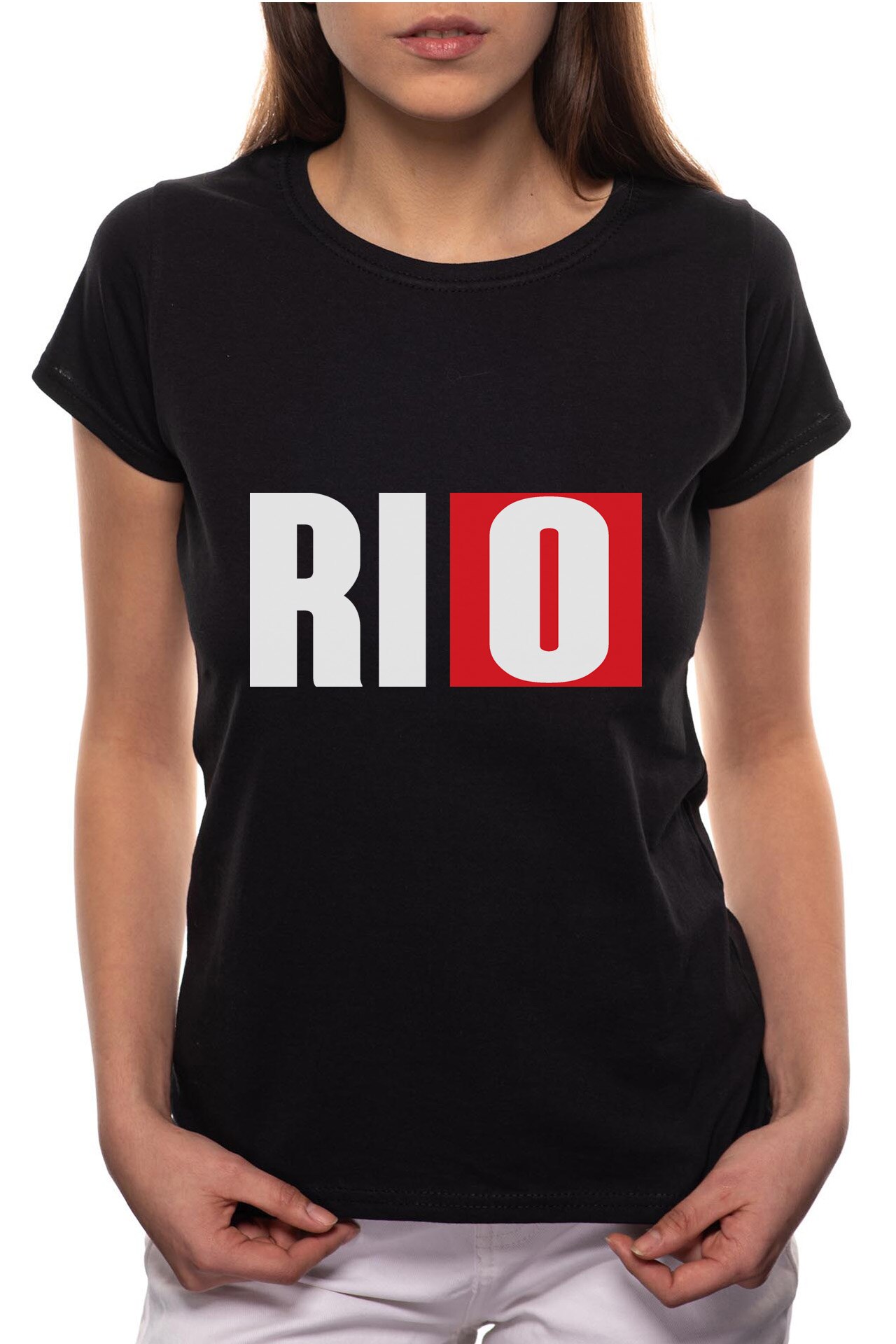 Tricou dama, La Casa De Papel - Rio, 100% Bumbac, R147, Negru