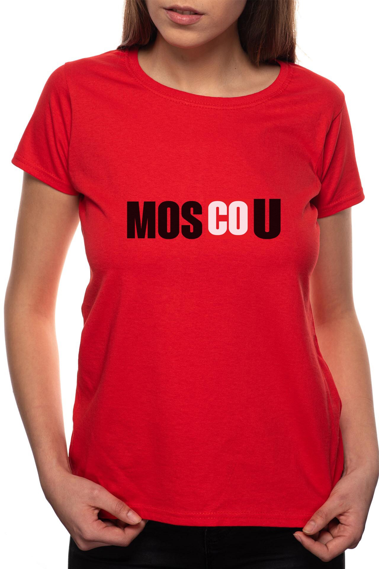 Tricou dama, La Casa De Papel - Moscow, 100% Bumbac, BR148, Rosu