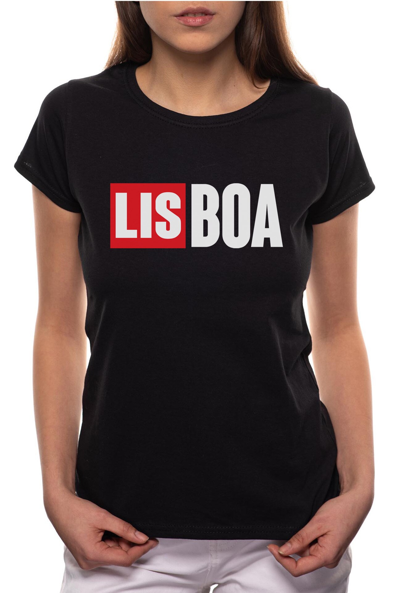 Tricou dama, La Casa De Papel - Lisboa, 100% Bumbac, B153, Negru