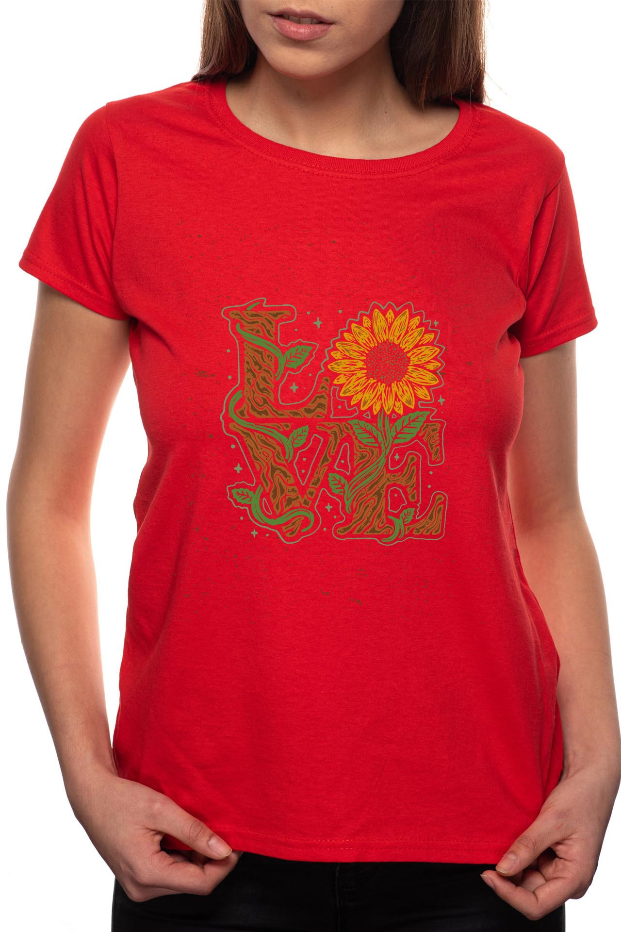 Tricou dama, Love SunFlower, 100% Bumbac, B249, Rosu