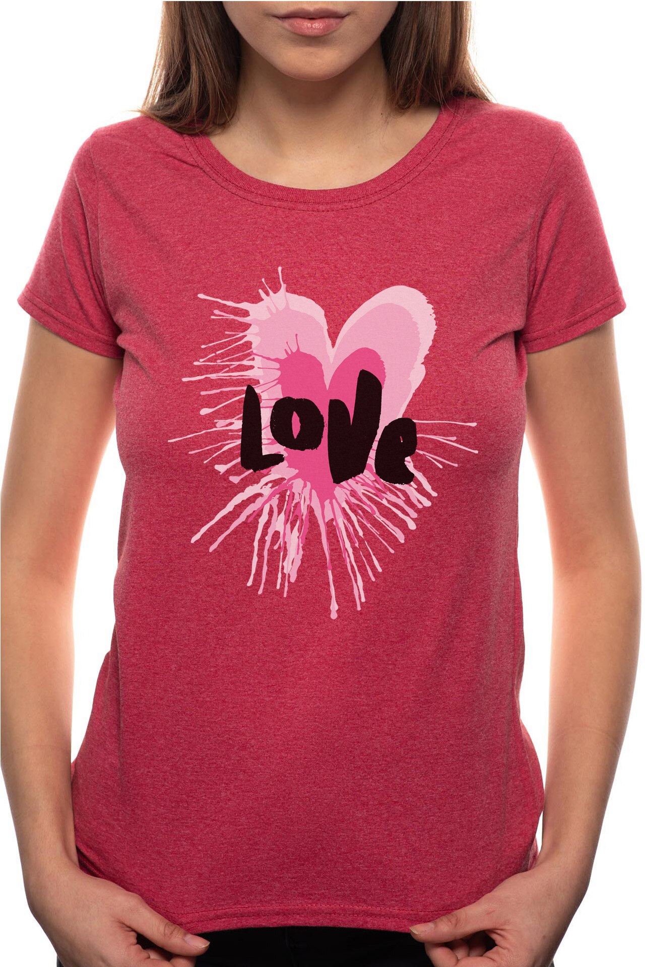 Tricou dama, Love Heart, 100% Bumbac, P264, Rosu Bordeaux