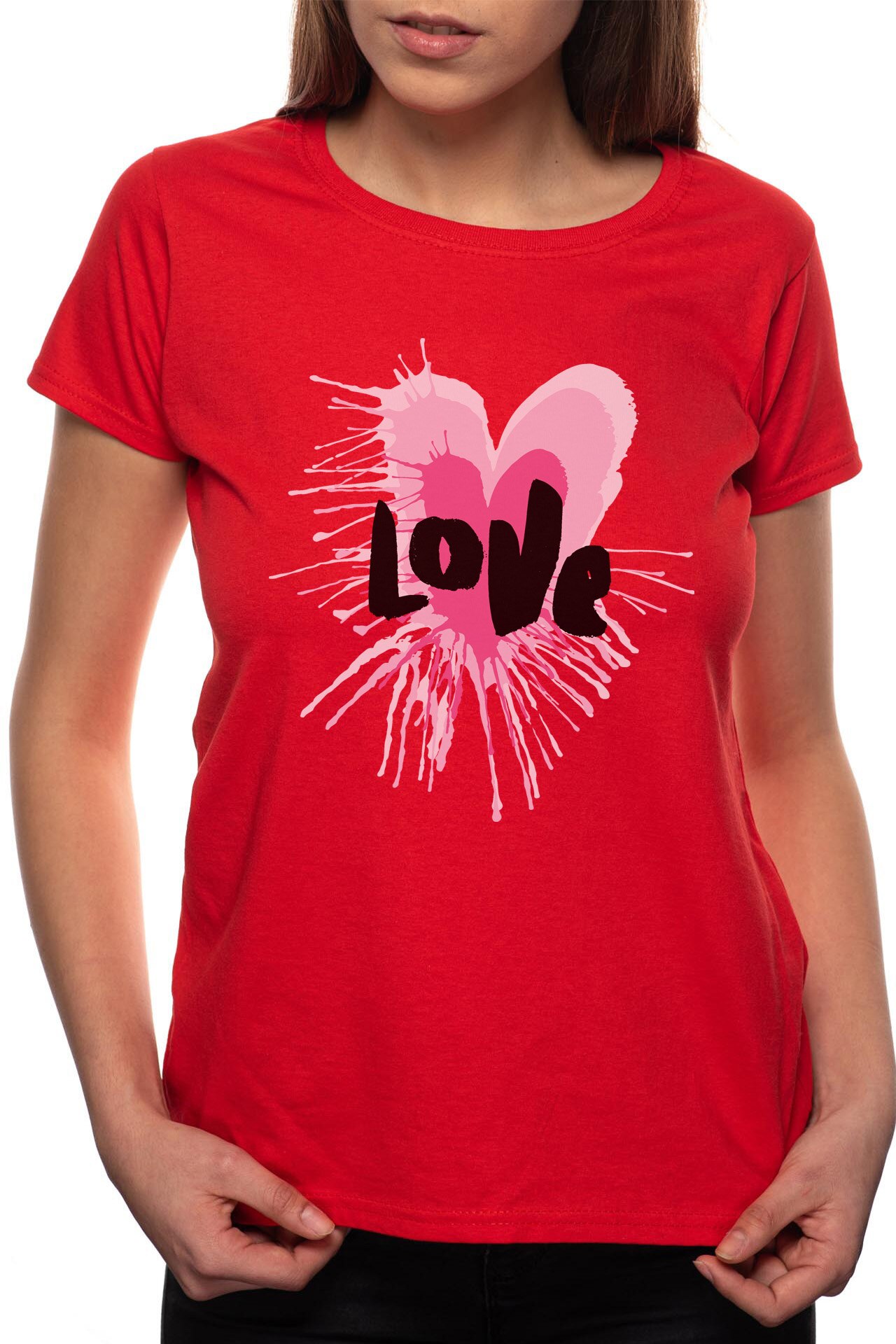 Tricou dama, Love Heart, 100% Bumbac, P264, Rosu