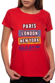 Tricou dama, Paris London New York, 100% Bumbac, R273, Rosu Tricou dama, Paris London New York, 100% Bumbac, R273, Rosu