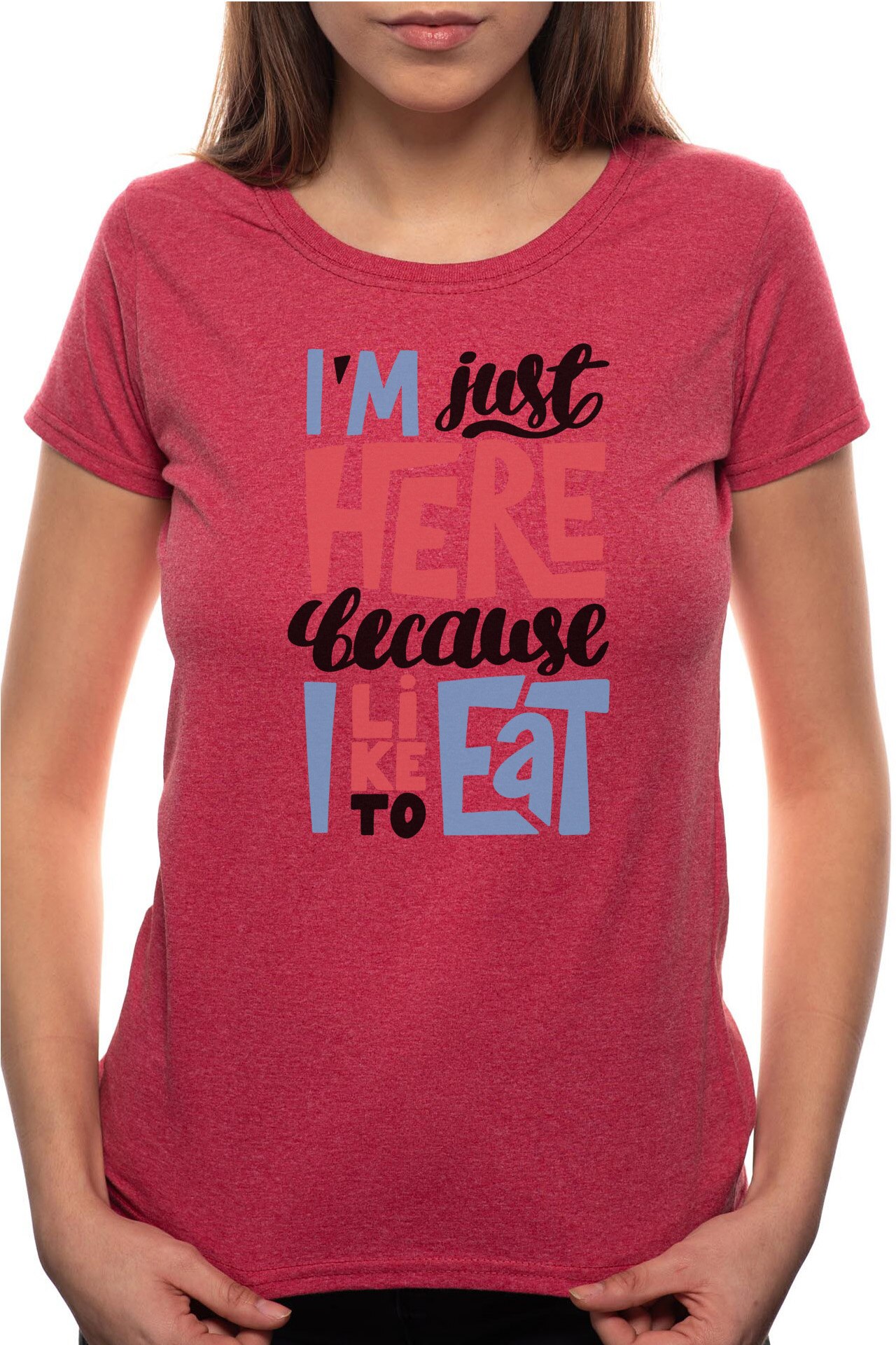 Tricou dama, I Like To Eat, 100% Bumbac, B276, Rosu Bordeaux