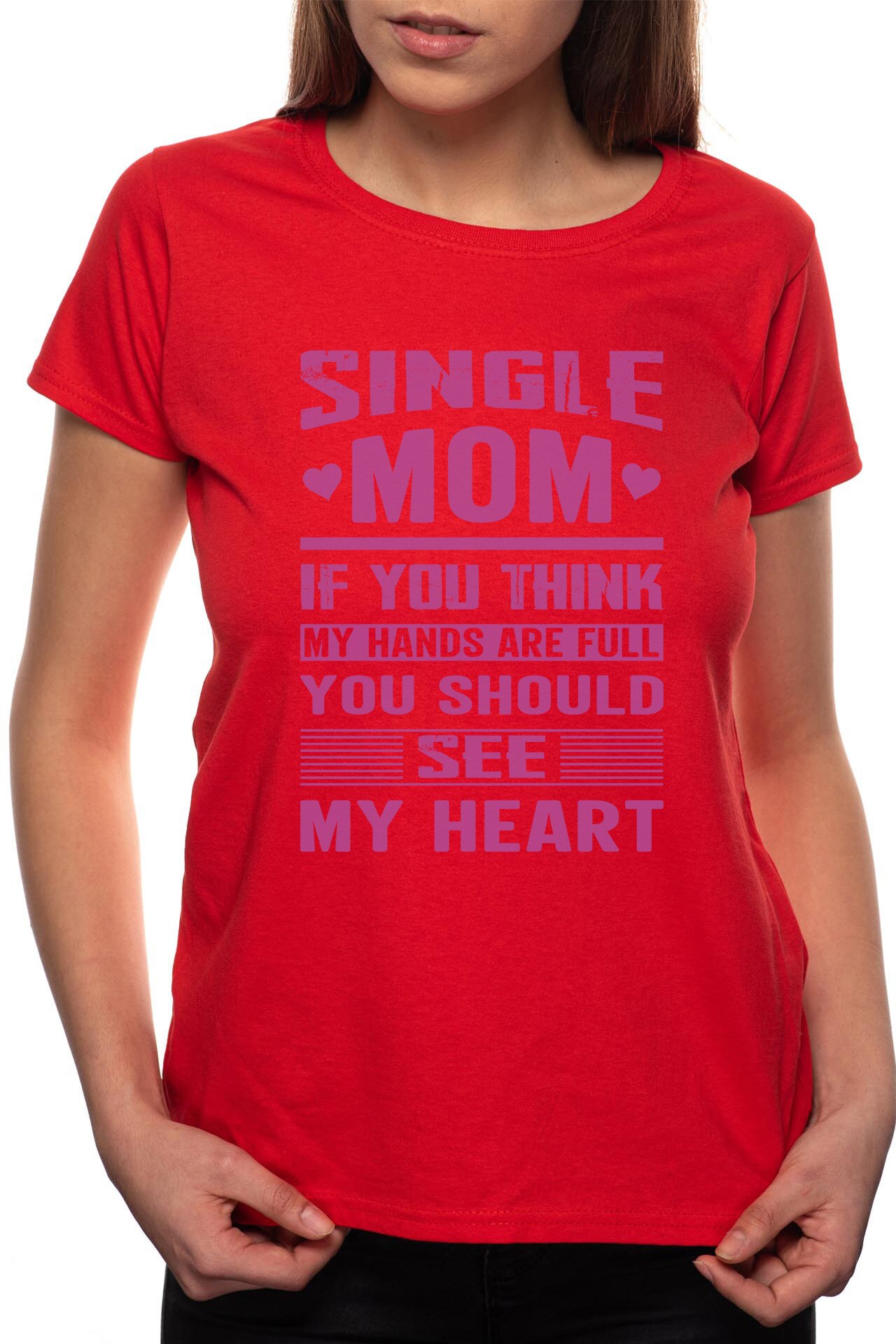Tricou dama, Single Mom, 100% Bumbac, R289, Rosu