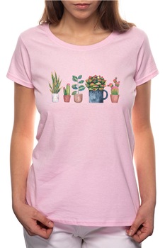 Tricou dama, Cactus Flowers, 100% Bumbac, B309, Roz