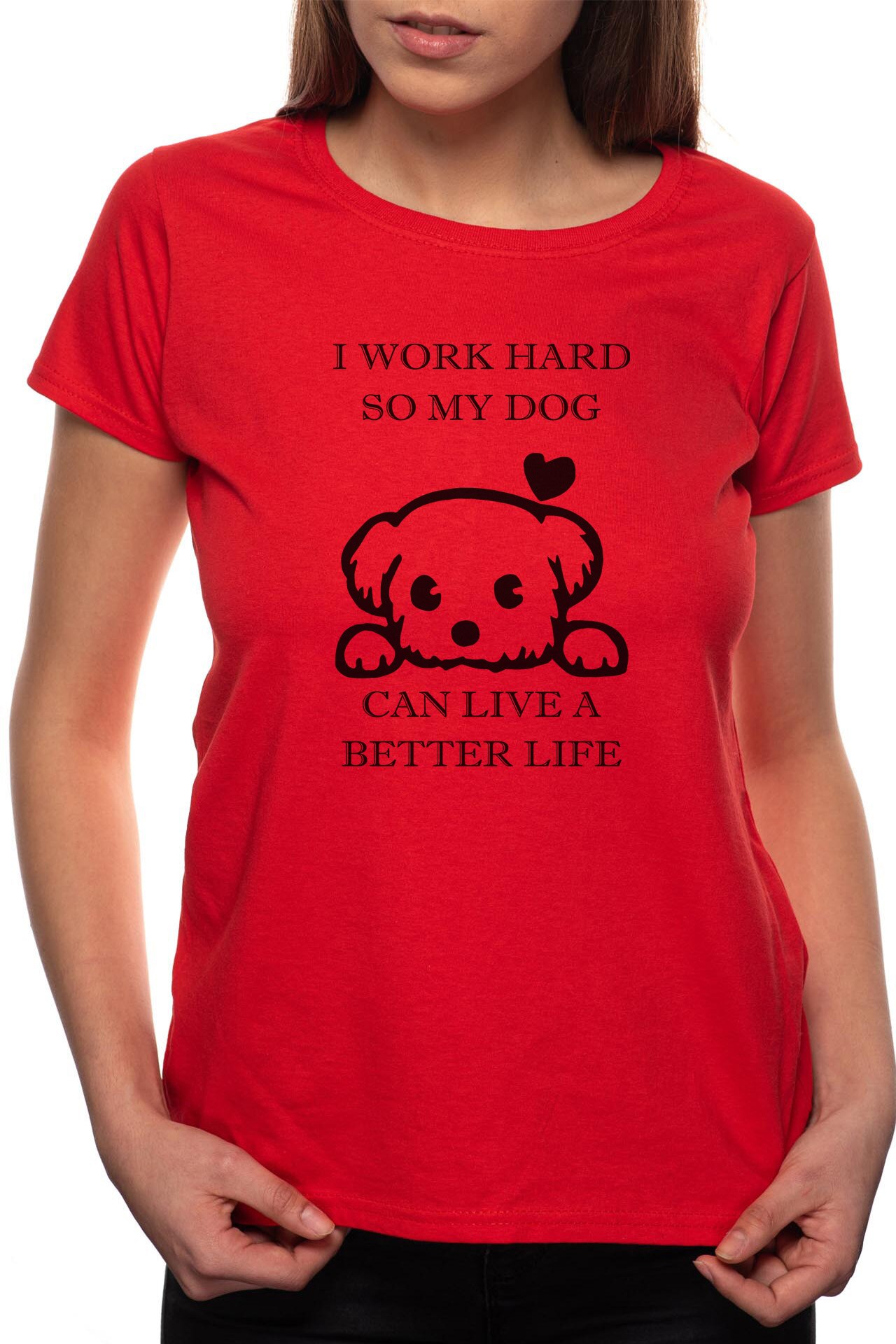 Tricou dama, My Dog, 100% Bumbac, R347, Rosu