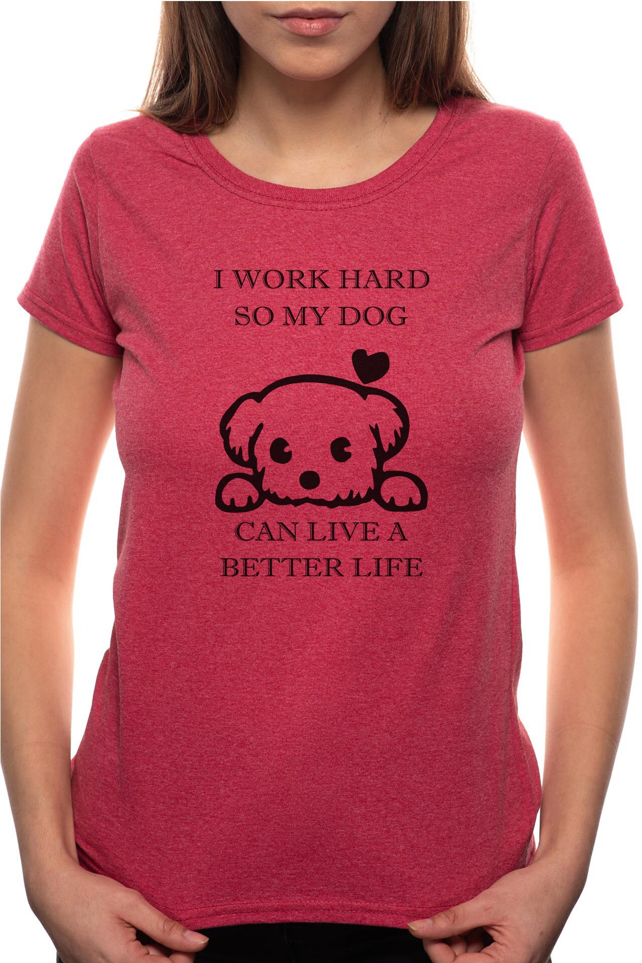 Tricou dama, My Dog, 100% Bumbac, R347, Rosu Bordeaux