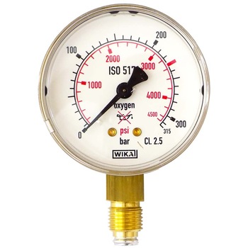 Manometru inalta presiune Oxigen, G1/4'', D63, Scala:0-315bar Manometru inalta presiune Oxigen, G1/4'', D63, Scala:0-315bar