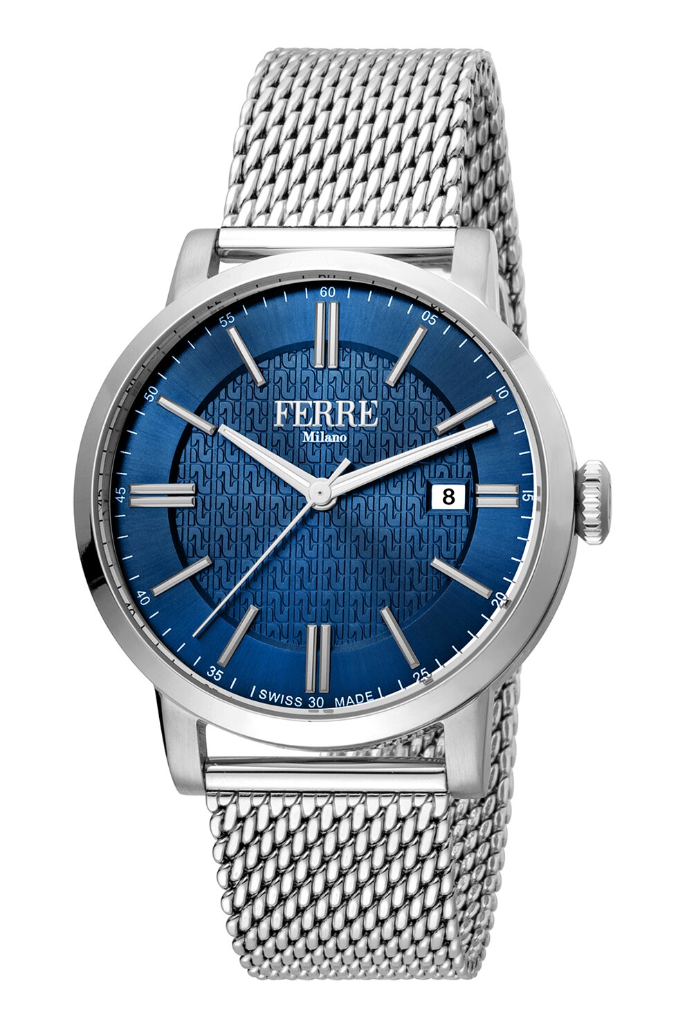 Ferre Milano, Ceas de otel inoxidabil cu bratara cu model plasa, Argintiu