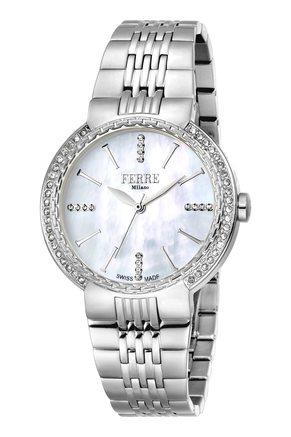 Ferre Milano, Ceas analog decorat cu zirconia Swiss Made, Argintiu