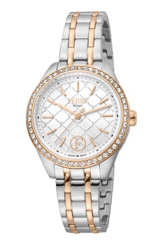 Ferre Milano, Ceas quartz cu bratara de otel inoxidabil, Argintiu/Auriu rose Ferre Milano, Ceas quartz cu bratara de otel inoxidabil, Argintiu/Auriu rose
