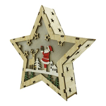 Decoratiune luminoasa, model de Stea cu Mos Craciun, maro, lungime: 18 cm, latime: 18 cm, inaltime: 4 cm, lemn, interior/exterior Decoratiune luminoasa, model de Stea cu Mos Craciun, maro, lungime: 18 cm, latime: 18 cm, inaltime: 4 cm, lemn, interior/exterior