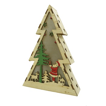 Decoratiune luminoasa, model de Brad cu Mos Craciun, maro, lungime: 14 cm, latime: 5 cm, inaltime: 20 cm, lemn, interior/exterior Decoratiune luminoasa, model de Brad cu Mos Craciun, maro, lungime: 14 cm, latime: 5 cm, inaltime: 20 cm, lemn, interior/exterior