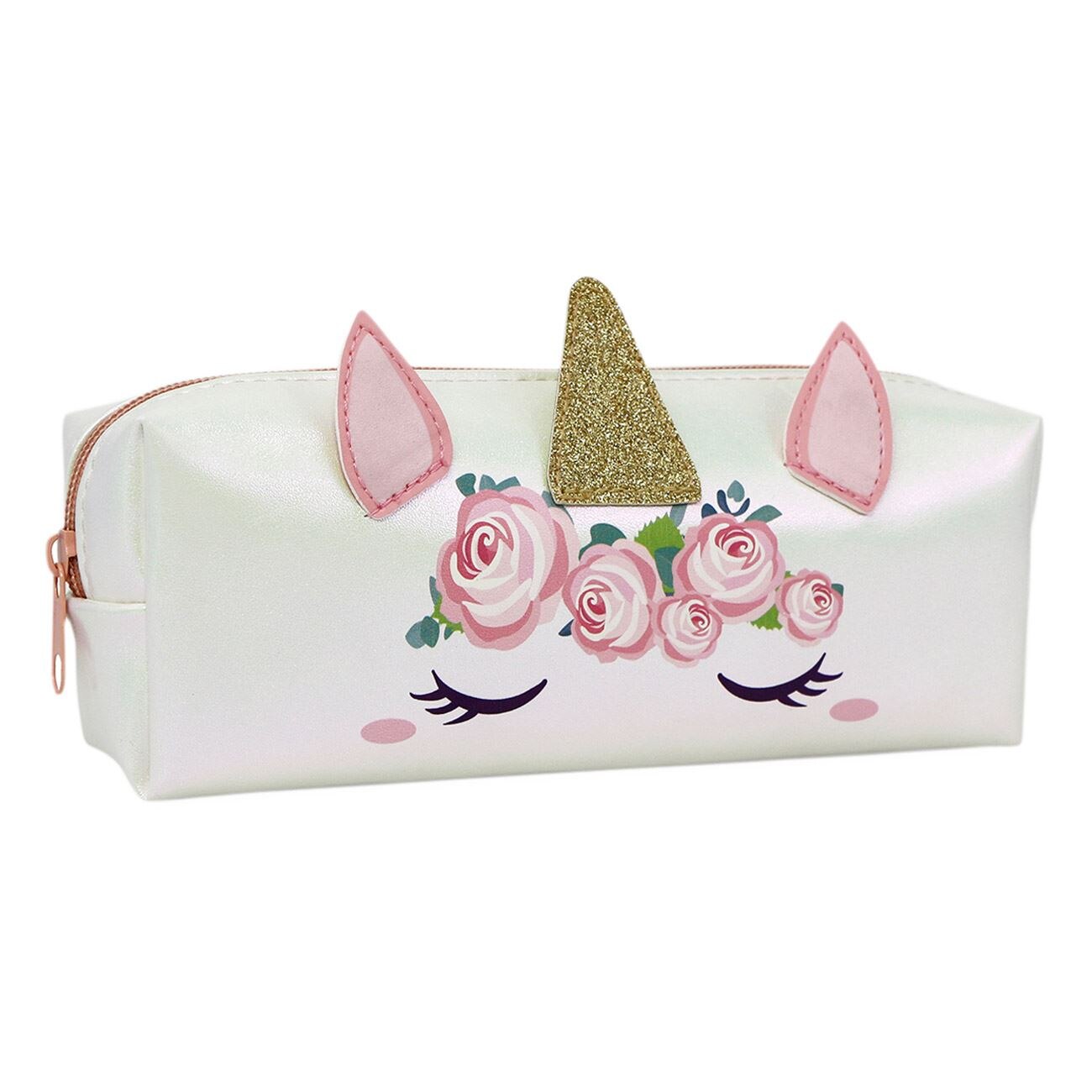 Penar Zola® pentru fete, 20.5x5x7 cm, model cu unicorn alb si roz, cu fermoar