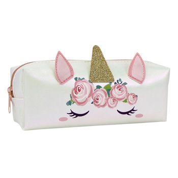 Penar Zola® pentru fete, 20.5x5x7 cm, model cu unicorn alb si roz, cu fermoar Penar Zola® pentru fete, 20.5x5x7 cm, model cu unicorn alb si roz, cu fermoar