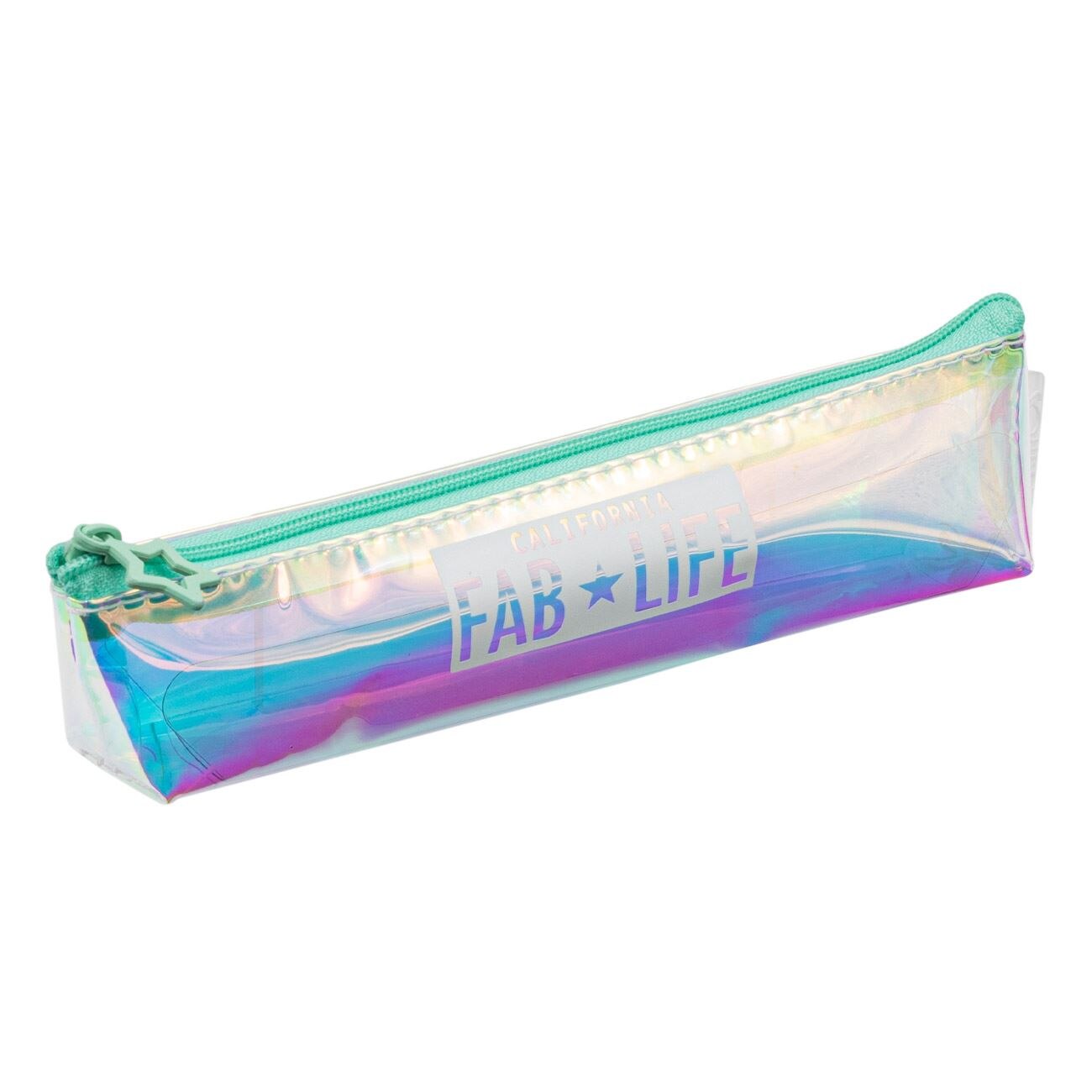 Penar Zola® holografic pentru fete, 18,5x3x4 cm, model cu fermoar, verde FAB LIFE