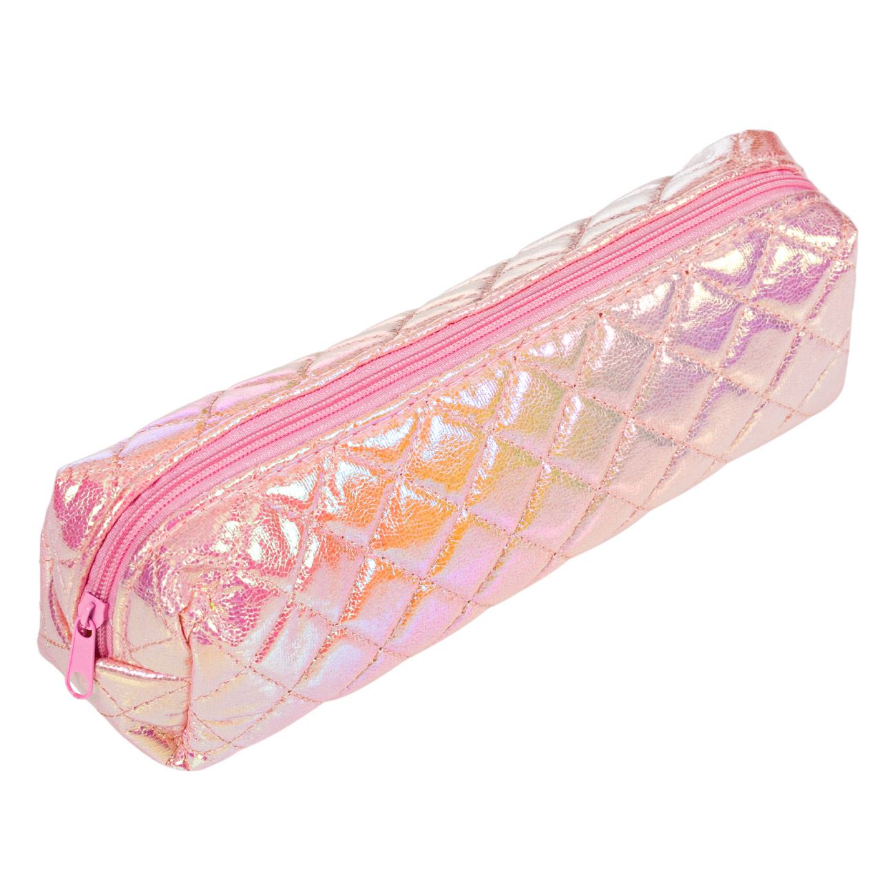 Penar Zola® holografic pentru fete, 20,5x5x5,5 cm, model cu fermoar roz