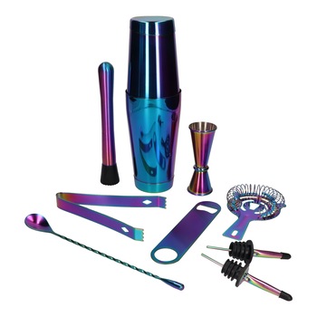 Kit pentru barmani 9 piese, otel inoxidabil, Boston agitator multicolor Kit pentru barmani 9 piese, otel inoxidabil, Boston agitator multicolor