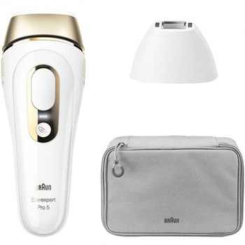 Epilator IPL, Braun Silk Exper Pro 5, 400.000 Impulsuri, Fata si Corp, Alb/Gold Epilator IPL, Braun Silk Exper Pro 5, 400.000 Impulsuri, Fata si Corp, Alb/Gold