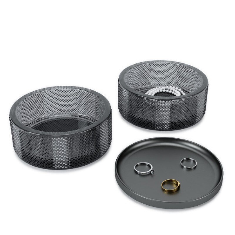 Cutie de bijuterii, pe doua niveluri din sticla, culoare fume, 13 x 13 x 11 cm