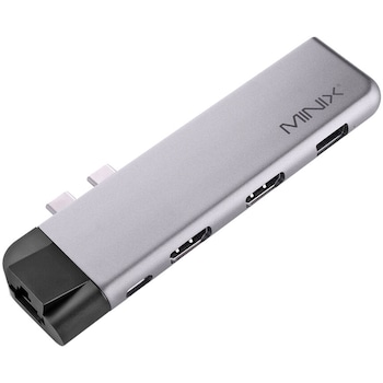 Adaptor multiport MINIX NEO C-DHGR, 2 x HDMI 4K@60Hz, USB-C PD 3.0 max 60W, USB 3.0, Ethernet, SD Card, microSD compatibil cu Apple MacBook Air si Pro Adaptor multiport MINIX NEO C-DHGR, 2 x HDMI 4K@60Hz, USB-C PD 3.0 max 60W, USB 3.0, Ethernet, SD Card, microSD compatibil cu Apple MacBook Air si Pro