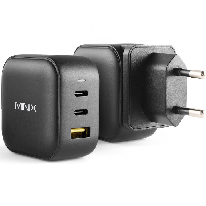 Minix NEO P1 töltő 3 USB porttal 2 x USB-C 3.0 (Max 65W) 1 x USB-A Quick Charge 3.0 (Max 36W)