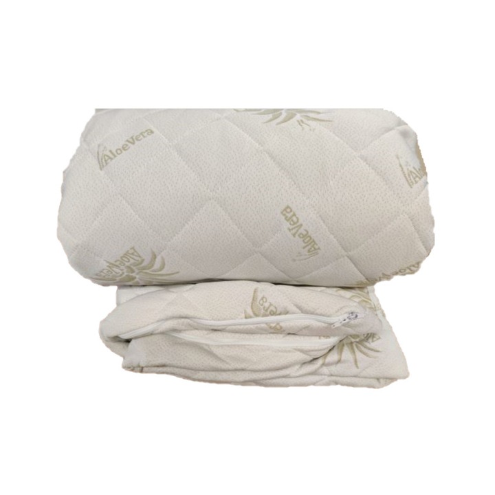 Husa saltea matlasata, tricot, aloe vera, cu fermoar pe 3 laturi, 200x200x18 cm