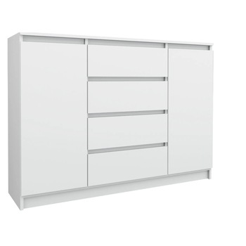 Comoda 2 Usi , 4 Sertare, 138 x 99 x 40 Cm, Culoare alb, Pal Comoda 2 Usi , 4 Sertare, 138 x 99 x 40 Cm, Culoare alb, Pal