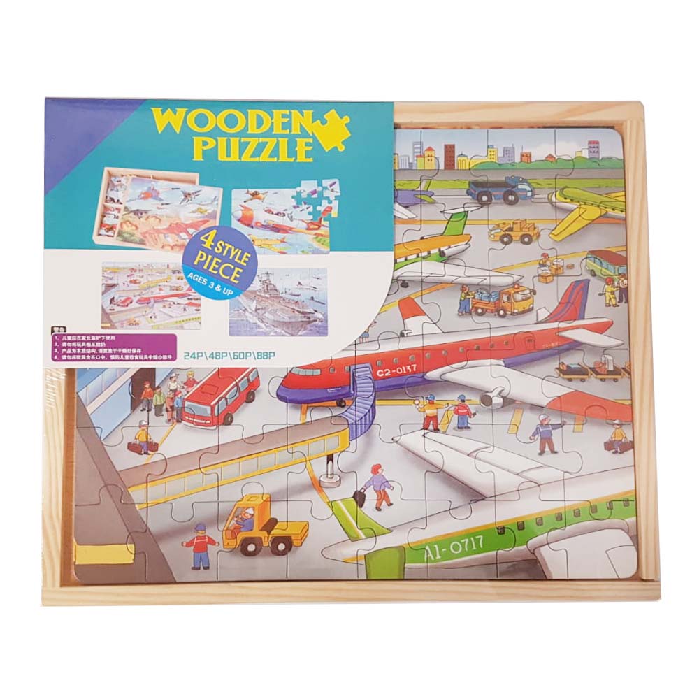 Puzzle 4 in 1 in cutie din lemn, 220 piese, Vehicule de transport, WD9008-B RCO®