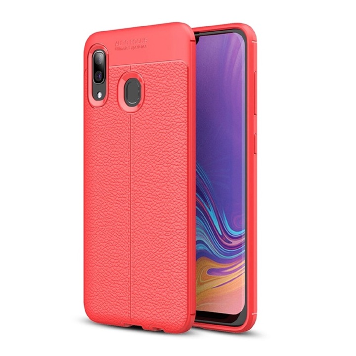 Husa Premium Antisoc model tip Piele AutoFocus, compatibila cu Samsung Galaxy A40, Rosie