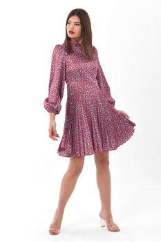 Closet LONDON, Rochie mini de satin cu pliuri, Roz zmeuriu/Albastru Closet LONDON, Rochie mini de satin cu pliuri, Roz zmeuriu/Albastru