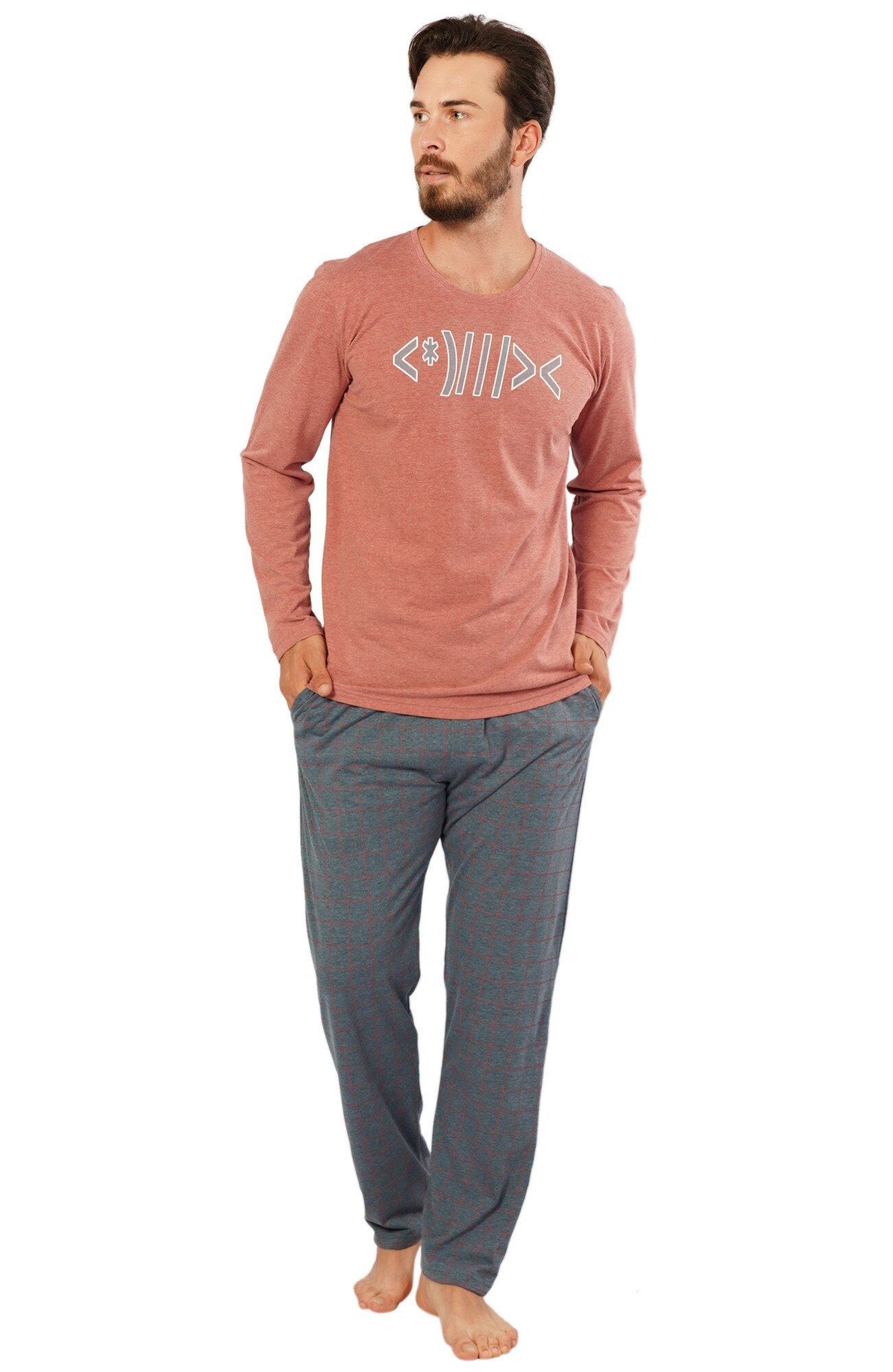 Pijama barbati Gazzaz by Vienetta, model Imagine, roz melange/bleumarin