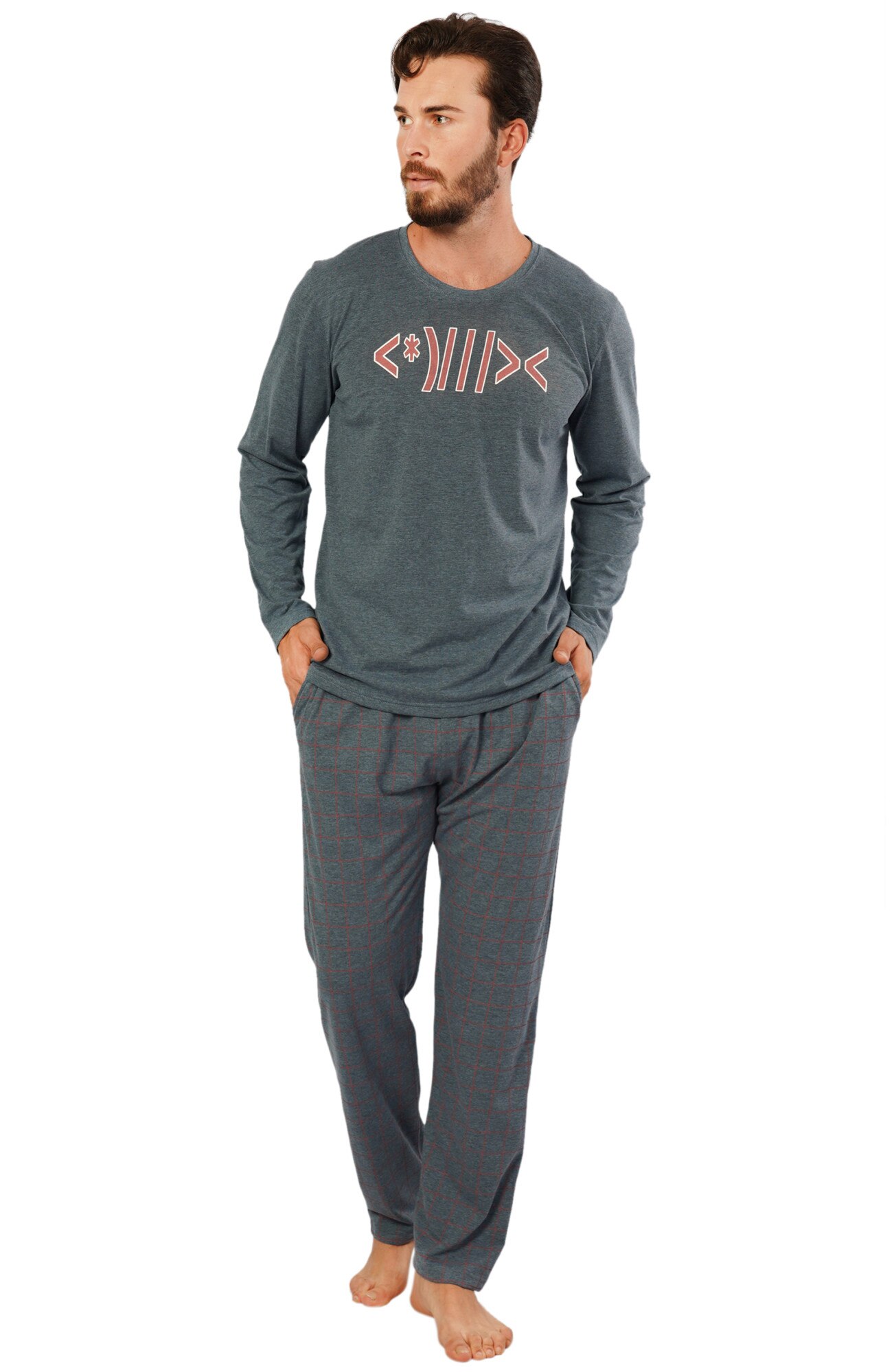 Pijama barbati Gazzaz by Vienetta, model Imagine,Bleumarin melange