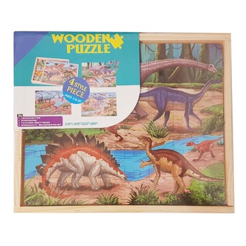 Puzzle 4 in 1 in cutie din lemn, 220 piese, Dinozauri Preistorici, WD9008-A RCO® Puzzle 4 in 1 in cutie din lemn, 220 piese, Dinozauri Preistorici, WD9008-A RCO®