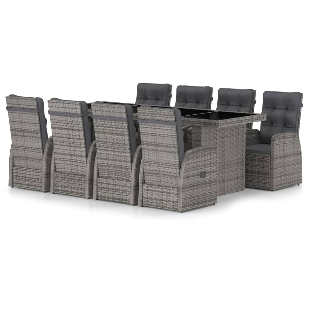Set mobilier de exterior din 9 piese cu perne de spatar vidaXL, Poliratan, 240 x 90 x 74 cm, Gri