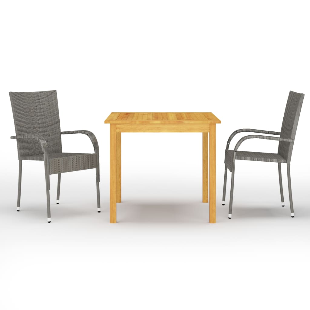 Set mobilier de gradina din 3 piese cu masa din lemn masiv vidaXL, 85 x 85 x 74 cm, Gri