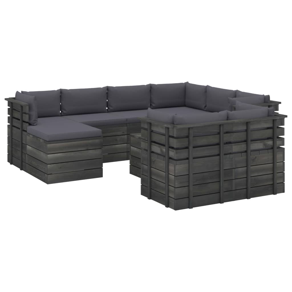 Set mobilier de gradina din paleti cu 10 piese cu perne vidaXL, Lemn, Antracit