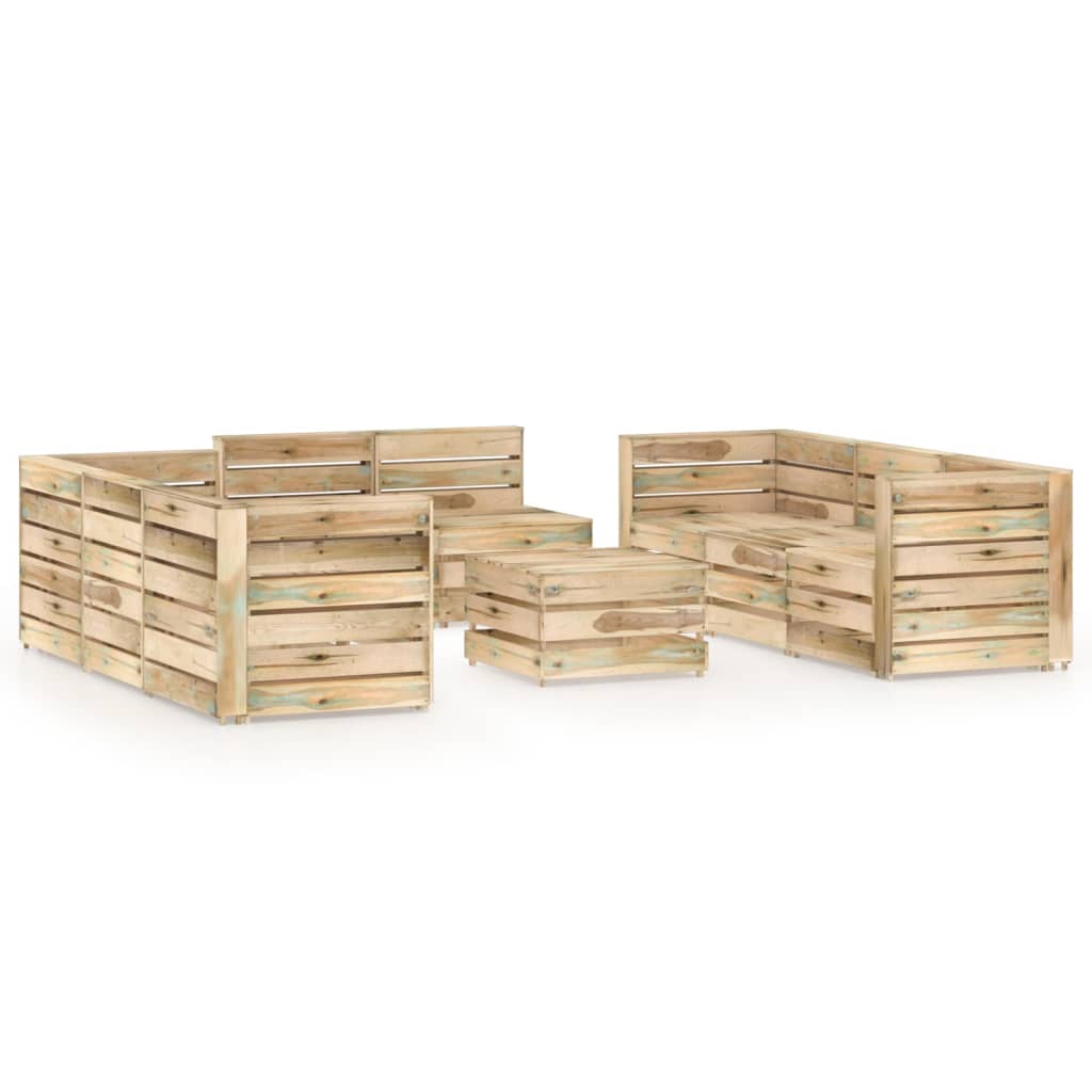 Set mobilier de gradina din paleti cu 9 piese vidaXL, Lemn, Verde