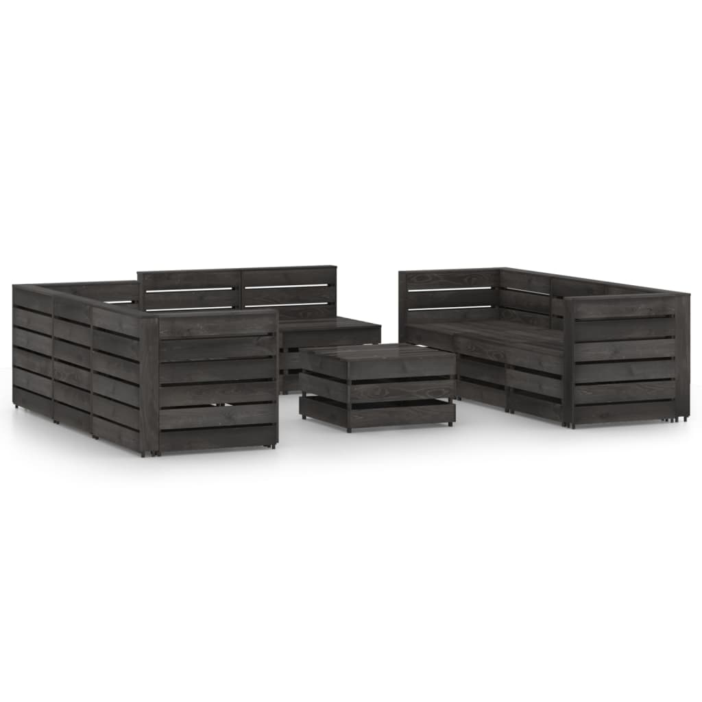 Set mobilier de gradina din paleti cu 9 piese vidaXL, Lemn, Gri