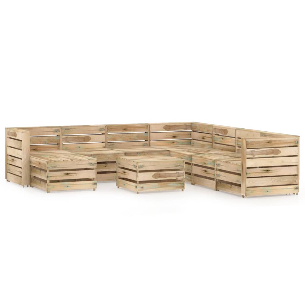 Set mobilier de gradina din paleti cu 9 piese din lemn de pin vidaXL, Lemn, Verde