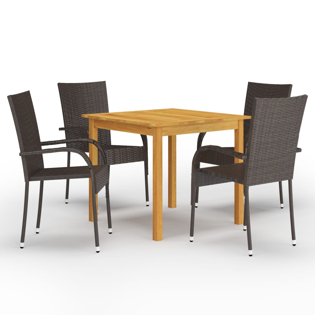 Set mobilier de gradina din 5 piese cu masa din lemn masiv vidaXL, 85 x 85 x 74 cm, Maro